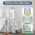 6-in-1 Toddler Slide Play Set for Ages 1–3,Multi-Functional Indoor Outdoor Kids Slide with Basketball Hoop&Telescope,L-Shaped Children Slidem,Grey