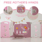 14-Panel Portable Plastic Playpen,Safe Activity Fence for Toddlers,Pink