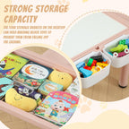 4-in-1 Toddler Activity Table with 2 Chairs, Double Sided Tabletop for Graffiti & Building Blocks, Kids Play Set with Four Side Storage Bins,Pink