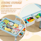 4-in-1 Toddler Activity Table with 2 Chairs, Double Sided Tabletop for Graffiti & Building Blocks, Kids Play Set with Four Side Storage Bins,Blue