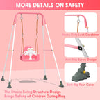 Kids Swing Set,3-in-1 Design with Safety Belt,Sturdy Metal Stand,Easy Quick Assembly,Indoor & Outdoor Suitable for Backyard,Playground and Nursery,Pink