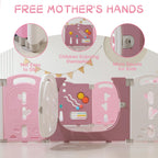 18-Panel Portable Plastic Playpen,Safe Activity Fence for Toddlers,Pink