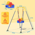 Kids Swing Set,3-in-1 Design with Safety Belt,Sturdy Metal Stand,Easy Quick Assembly,Indoor & Outdoor Suitable for Backyard,Playground and Nursery,Blue