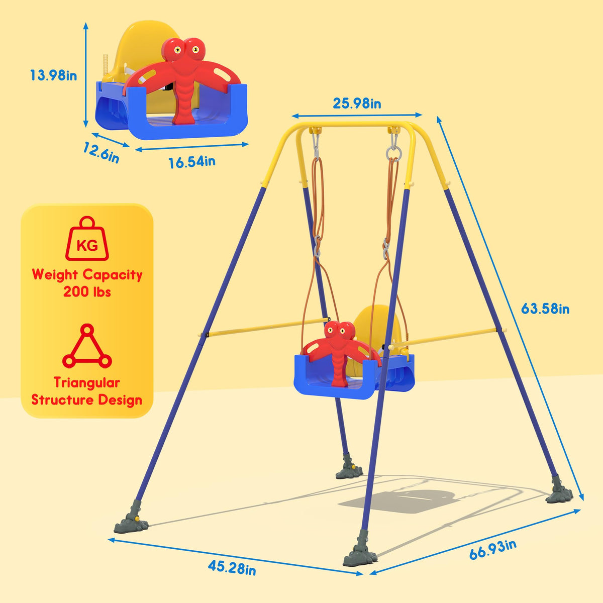 Kids Swing Set,3-in-1 Design with Safety Belt,Sturdy Metal Stand,Easy Quick Assembly,Indoor & Outdoor Suitable for Backyard,Playground and Nursery,Blue