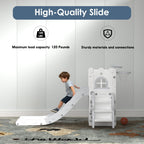 6-in-1 Toddler Slide Play Set for Ages 1–3,Multi-Functional Indoor Outdoor Kids Slide with Basketball Hoop&Telescope,L-Shaped Children Slidem,Grey