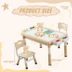 4-in-1 Toddler Activity Table with 2 Chairs, Double Sided Tabletop for Graffiti & Building Blocks, Kids Play Set with Four Side Storage Bins,Brown