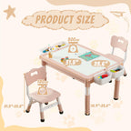 4-in-1 Toddler Activity Table with 2 Chairs, Double Sided Tabletop for Graffiti & Building Blocks, Kids Play Set with Four Side Storage Bins,Pink