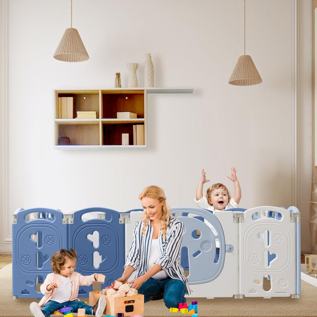 18-Panel Portable Plastic Playpen,Safe Activity Fence for Toddlers,Blue