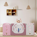 14-Panel Portable Plastic Playpen,Safe Activity Fence for Toddlers,Pink