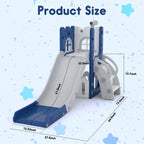 6-in-1 Toddler Slide Play Set for Ages 1–3,Multi-Functional Indoor Outdoor Kids Slide with Basketball Hoop&Telescope,L-Shaped Children Slidem,Blue