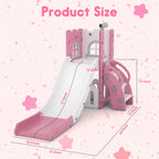 6-in-1 Toddler Slide Play Set for Ages 1–3,Multi-Functional Indoor Outdoor Kids Slide with Basketball Hoop&Telescope,L-Shaped Children Slidem,Pink