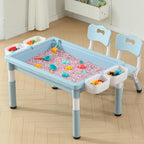 4-in-1 Toddler Activity Table with 2 Chairs, Double Sided Tabletop for Graffiti & Building Blocks, Kids Play Set with Four Side Storage Bins,Blue