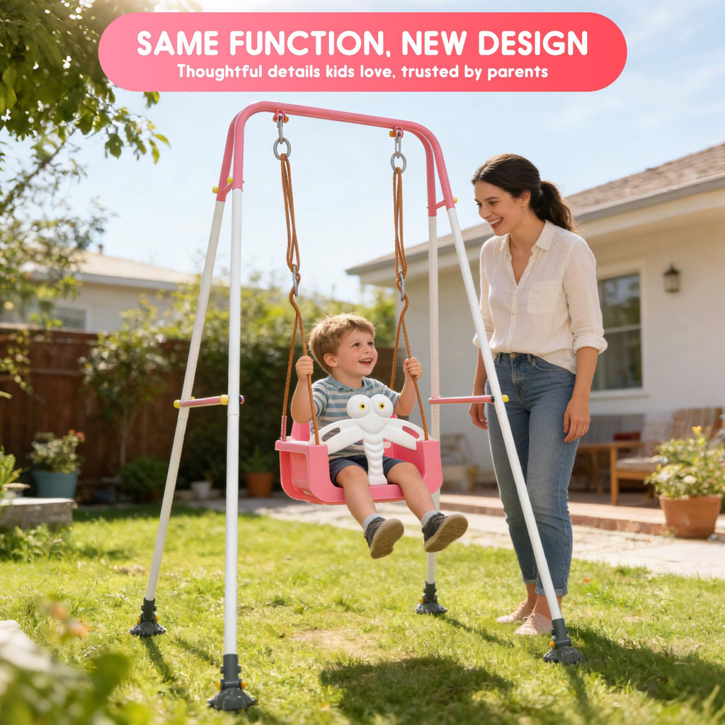 Kids Swing Set,3-in-1 Design with Safety Belt,Sturdy Metal Stand,Easy Quick Assembly,Indoor & Outdoor Suitable for Backyard,Playground and Nursery,Pink