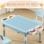 4-in-1 Toddler Activity Table with 2 Chairs, Double Sided Tabletop for Graffiti & Building Blocks, Kids Play Set with Four Side Storage Bins,Blue